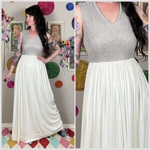 Vintage 1970s Sleeveless Glitter Knit and Jersey Maxi Dress